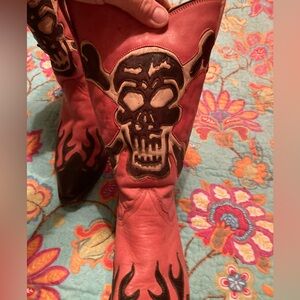 Corral Skull and Crossbones Pink Boots 7